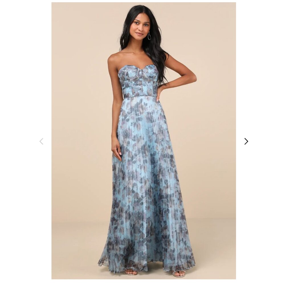 Lulus Most Beautiful Day Blue Multi Floral Print Organza Maxi Dress - Size S